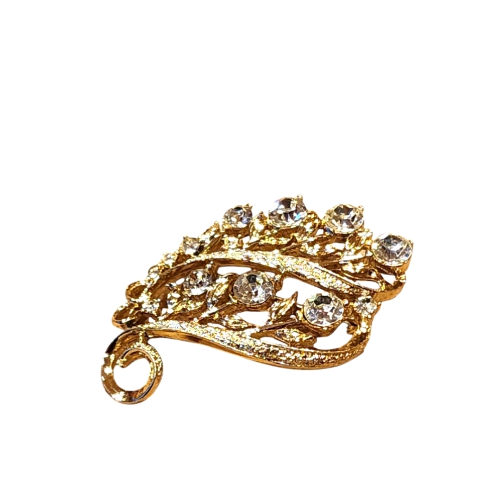 Lisner leaf crystal gold signed pin brooch rhinestone vintage 50s 60s